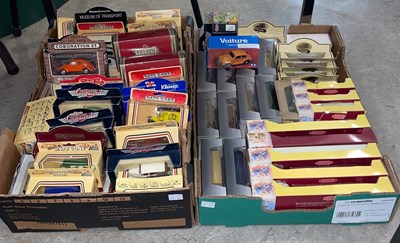 Lot 443 - Two boxes of assorted boxed model toy cars,...