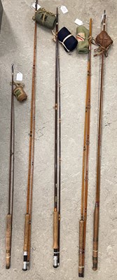 Lot 455 - Five assorted split-cane fishing rods, to...