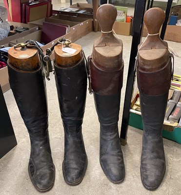 Lot 456 - Two pairs of vintage black leather riding...