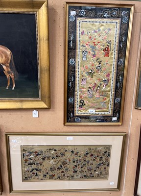 Lot 478 - Two Chinese silkwork pictures, one decorated...