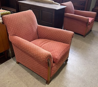 Lot 540 - A pair of 20th century mahogany club armchairs,...