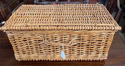 Lot 581 - A vintage wicker picnic hamper, 54cm wide x...