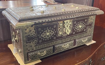 Lot 605 - A Zanzibar type studded chest, the hinged...