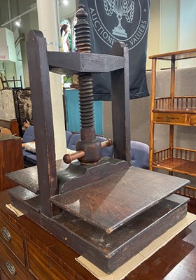 Lot 623 - An Antique oak tabletop book press, 65cm wide...