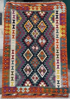Lot 638 - A Maimana Kilim rug, the abrashed blue/ green...
