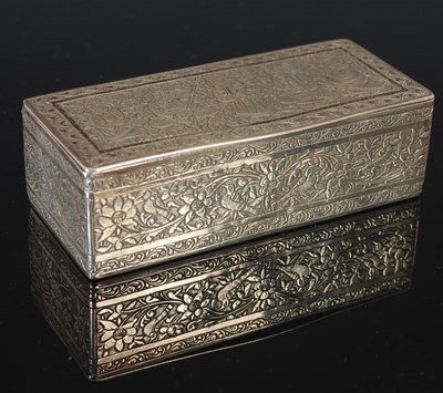 Lot 231B - A Persian white metal rectangular snuff box,...