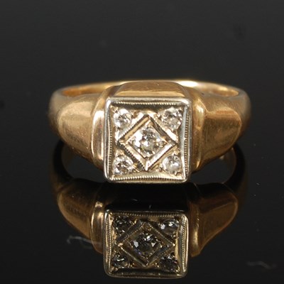 Lot 257F - A 14k gold large ring, set with five diamonds...