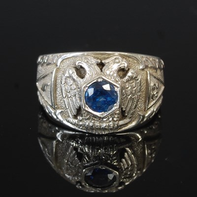 Lot 53A - An American Masonic white gold dress ring set...