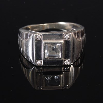 Lot 257Q - A 9ct white gold dress ring, set with a square...