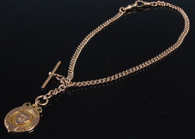 Lot 232E - A 9ct gold Albert chain with T-bar suspension...