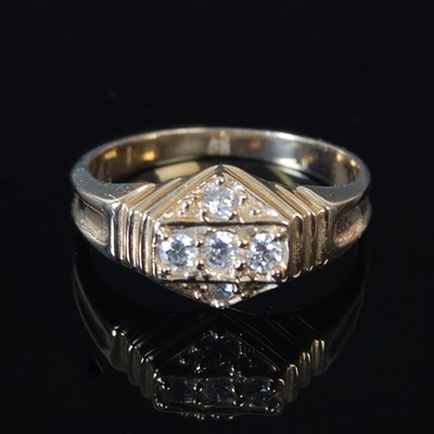 Lot 233A - A yellow metal and five stone gem set dress...