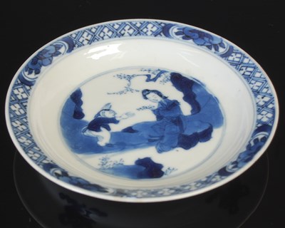 Lot 258A - A Chinese porcelain blue and white saucer dish,...