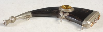 Lot 258B - An Antique white metal horn powder horn, with...