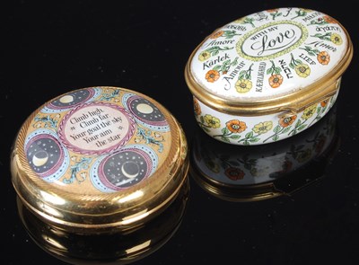 Lot 258F - A Halcyon Days Valentines Day 1977 oval enamel...