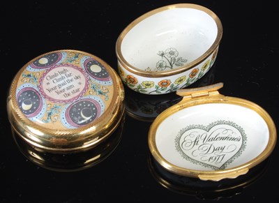 Lot 258 - A Halcyon Days Valentines Day 1977 oval enamel...