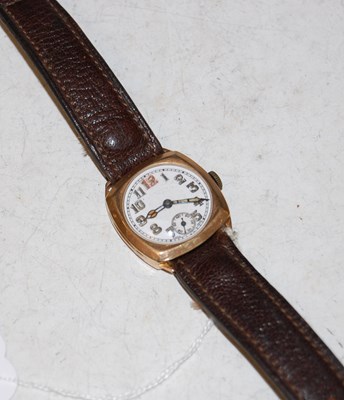 Lot 212 - A vintage gents 9ct gold Trench type watch,...