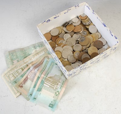 Lot 260 - A box of assorted coins and banknotes.