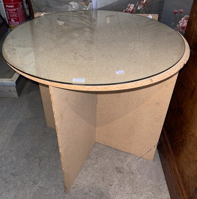 Lot 615C - A pair of chipboard circular drape tables,...