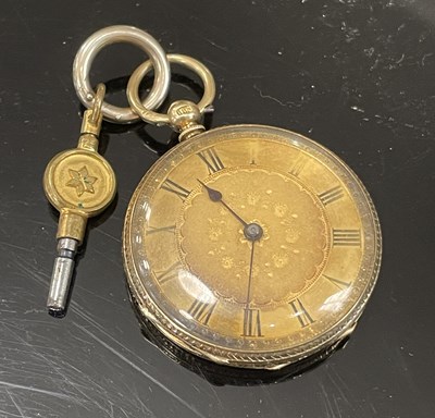 Lot 189A - A yellow metal open-faced pocketwatch, with...
