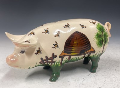 Lot 344A - A Griselda Hill Wemyss pottery pig, decorated...