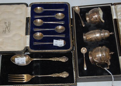 Lot 155 - A Birmingham silver cased fork and spoon,...