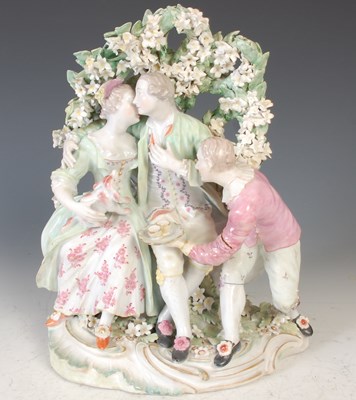 Lot 395 - A Derby porcelain figure group of Isabella,...