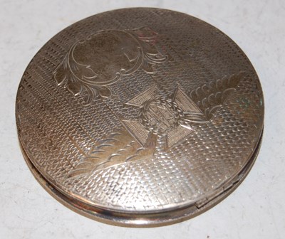 Lot 224 - A Continental white metal circular box,...