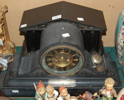 Lot 366 - A Victorian slate mantel clock in the Grecian...