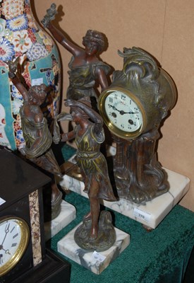 Lot 370 - An Art Nouveau style spelter clock garniture...