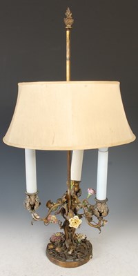 Lot 470 - A gilt metal three light table lamp, the...