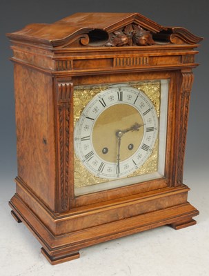 Lot 351 - A late 19th century burr walnut bracket clock,...