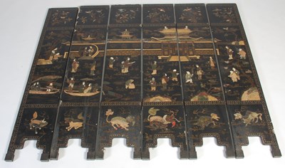 Lot 792 - A Chinese lacquer and hardstone inlaid six...