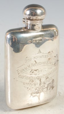 Lot 156 - A silver hip flask, London 1907, with engraved...