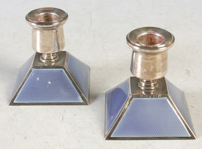 Lot 154 - A pair of Art Deco silver and lilac enamel...