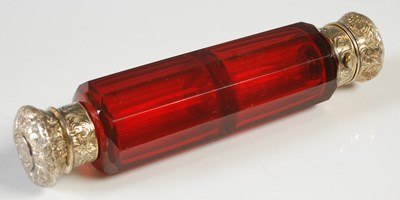 Lot 195 - A Victorian ruby glass double-ended scent...