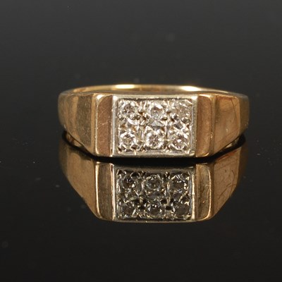 Lot 94 - A 9ct gold dress ring, set with six small...