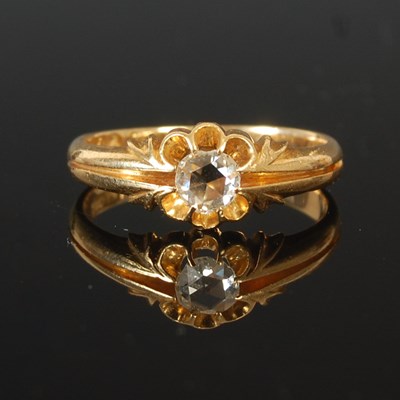 Lot 92 - An 18ct gold ring, set with a single rose cut...