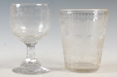 Lot 14 - A 19th century clear glass wine goblet, the...