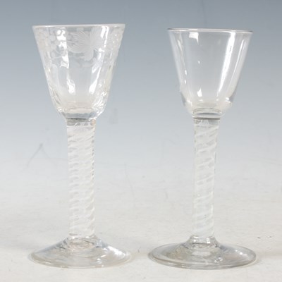 Lot 3 - Two antique opaque twist wine glasses, one...