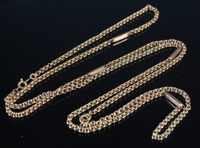 Lot 50 - A long yellow metal necklace, tests as 9ct...