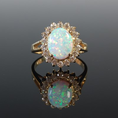 Lot 82 - A yellow metal opal and synthetic diamond...