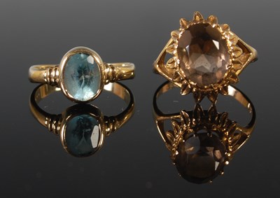 Lot 95 - Two 9ct gold single stone coloured gem set...