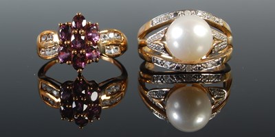 Lot 96 - Two 9ct gold gem set dress rings, one set with...