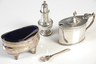 Lot 134 - Three assorted silver cruets and two spoons,...