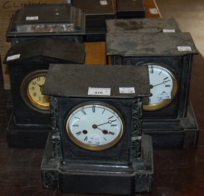 Lot 416 - A group of five slate mantle clocks, three...