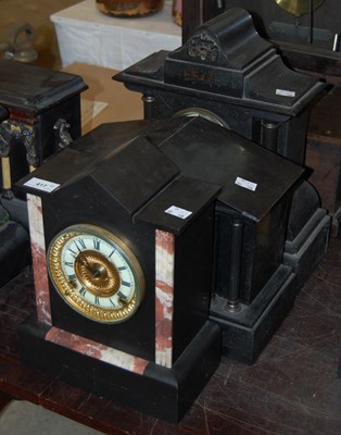 Lot 417 - A group of three slate mantle clocks to...