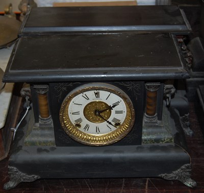 Lot 419 - Two ebonised mantle clocks, one with Arabic...