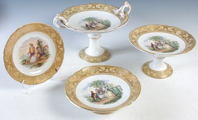 Lot 378 - A Prattware part fruit set, transfer printed...