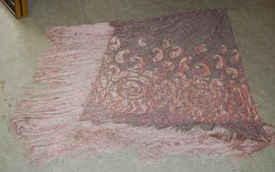 Lot 420 - A pink and purple shawl with silvered thread...