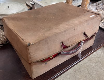 Lot 463 - A vintage red leather travelling vanity case...